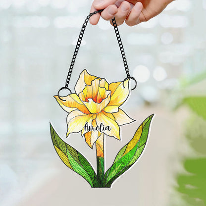 Birth Flower With Name Suncatcher Ornament, Birth Month Flower Acrylic Window Hanging, Birth Flower Memorial Gift, Mothers Day Gift For Mom