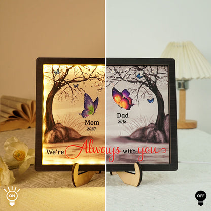 I Am Always With You Cardinals Butterflies Blossom Tree Memorial Personalized 2-Layered Wooden Plaque With LED