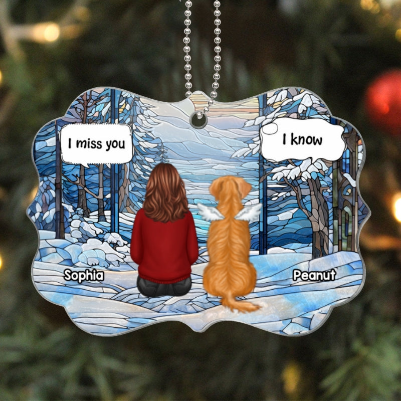 Winter Themed Stained Glass Pet Memorial Keepsake Personalized Acrylic Ornament
