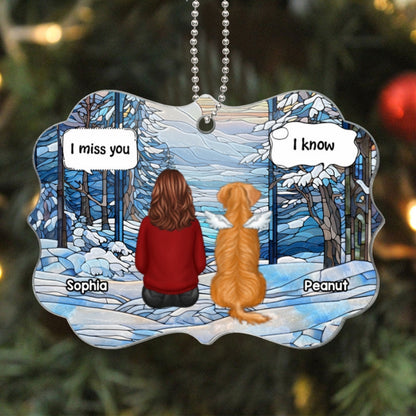 Winter Themed Stained Glass Pet Memorial Keepsake Personalized Acrylic Ornament