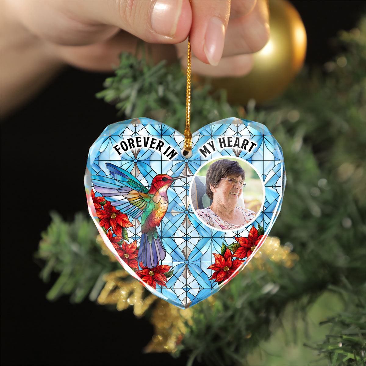 Upload Photo I'm Always With You Memorial Personalized Heart Glass Ornament