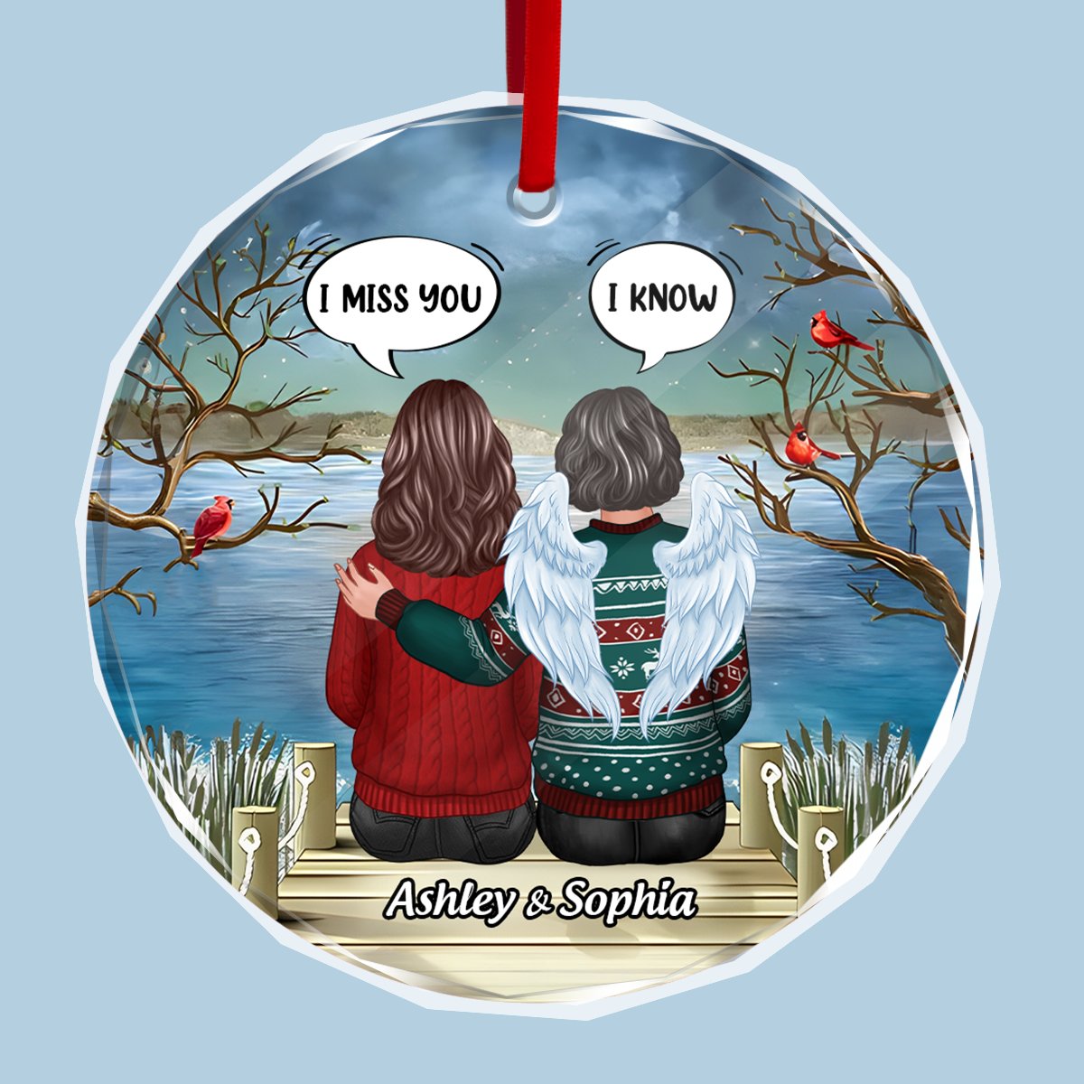 Memorial I Miss You Back View Personalized Glass Ornament, Memorial Gift, Remembrance Gift