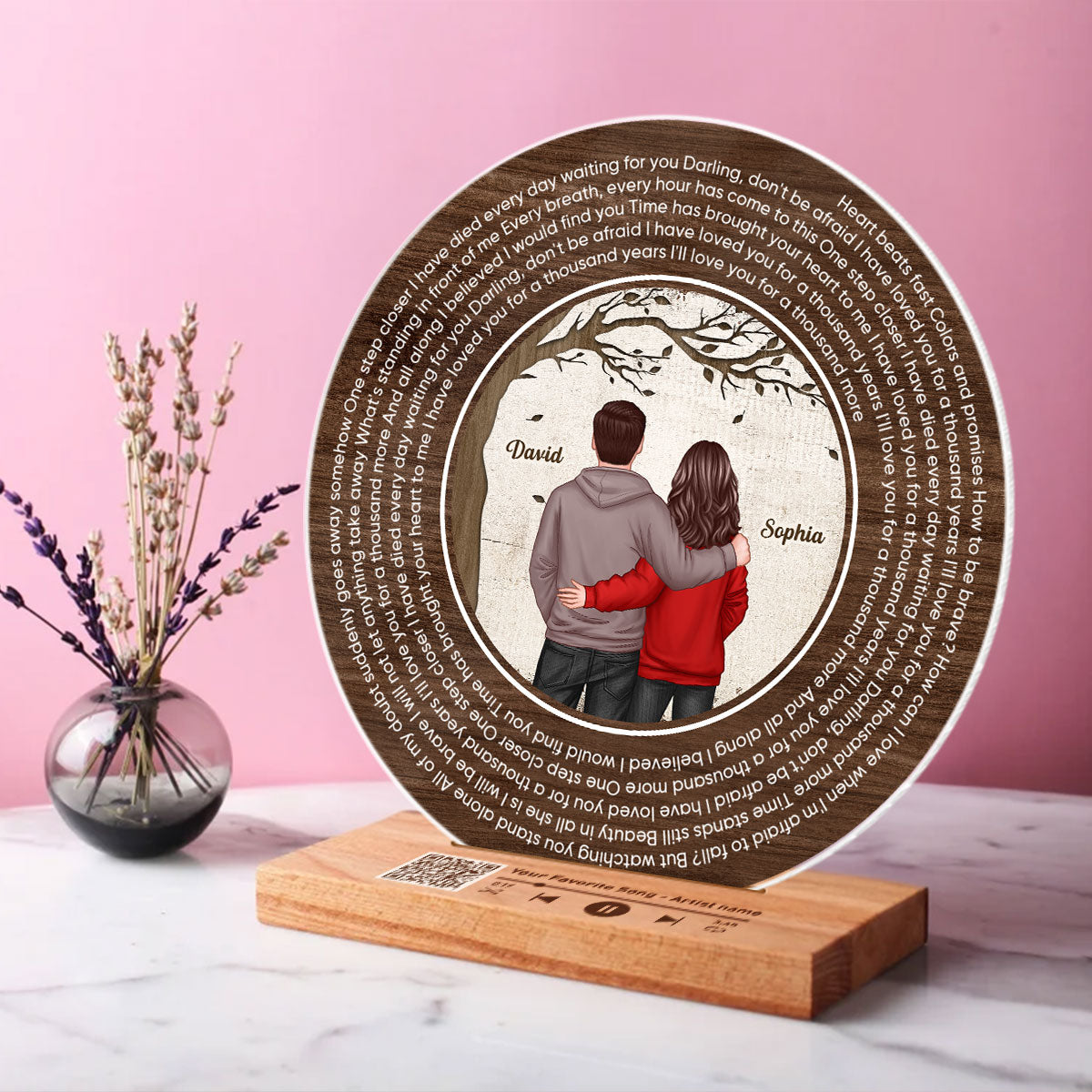 Favorite Place In The World Couple Standing Back View Personalized Vinyl Lyrics Record - Acrylic Song Plaque - Valentine's Day Gift, Anniversary Gift For Couple, For Him, For Her, Husband, Wife