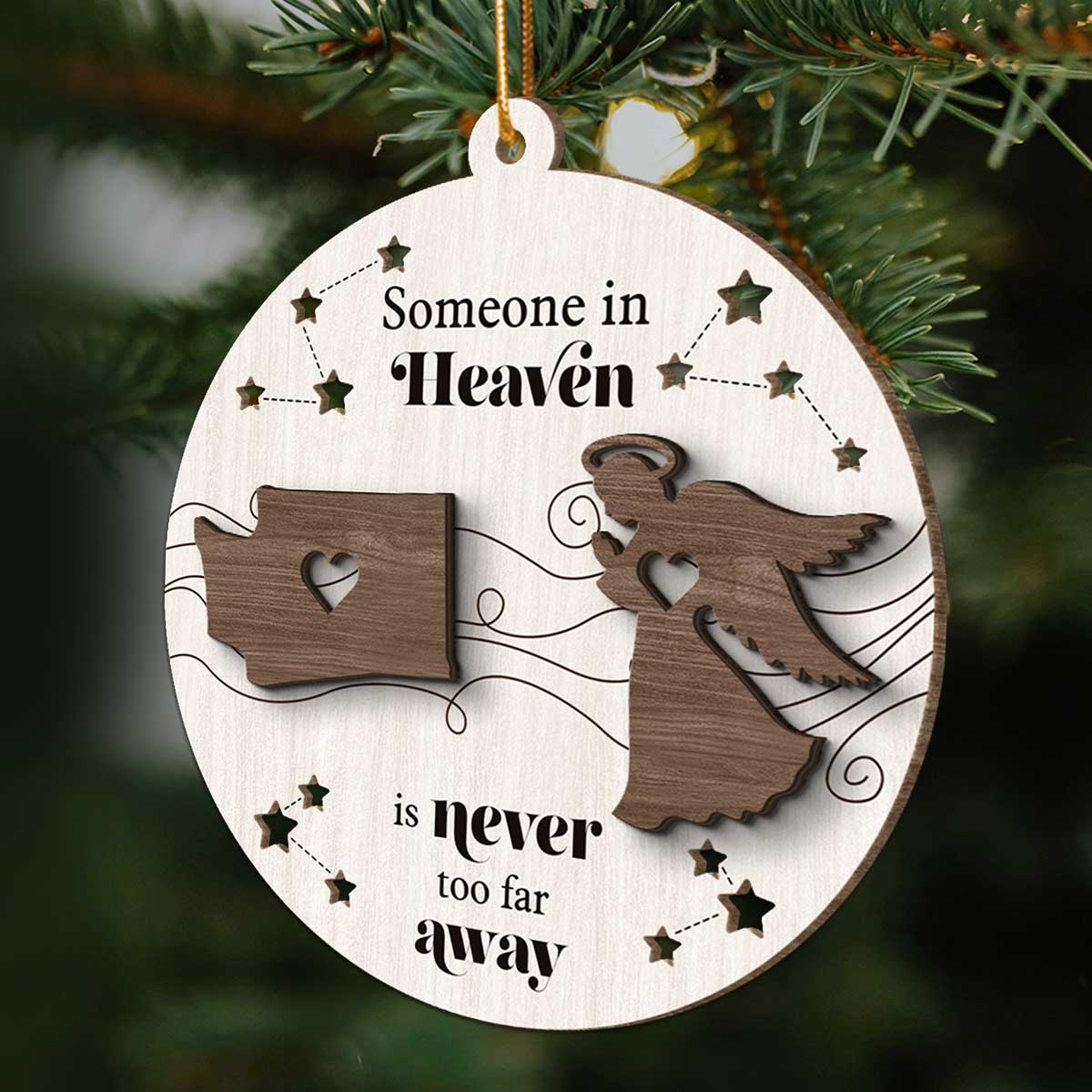 Someone In Heaven Is Never Too Far Away Memorial Keepsake Personalized 2-Layer Wooden Ornament