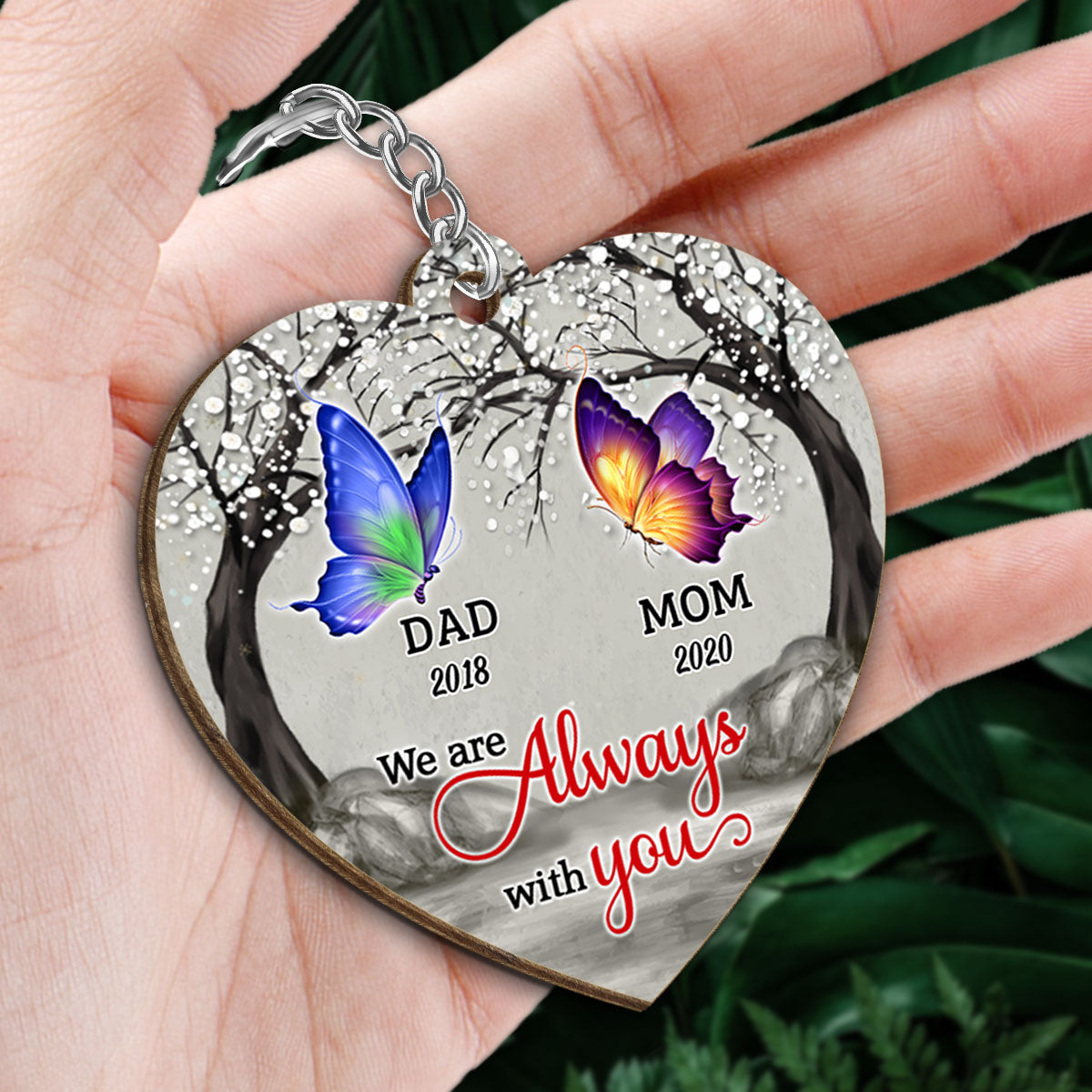 Always With You Butterflies Blossom Tree Personalized Wooden Keychain
