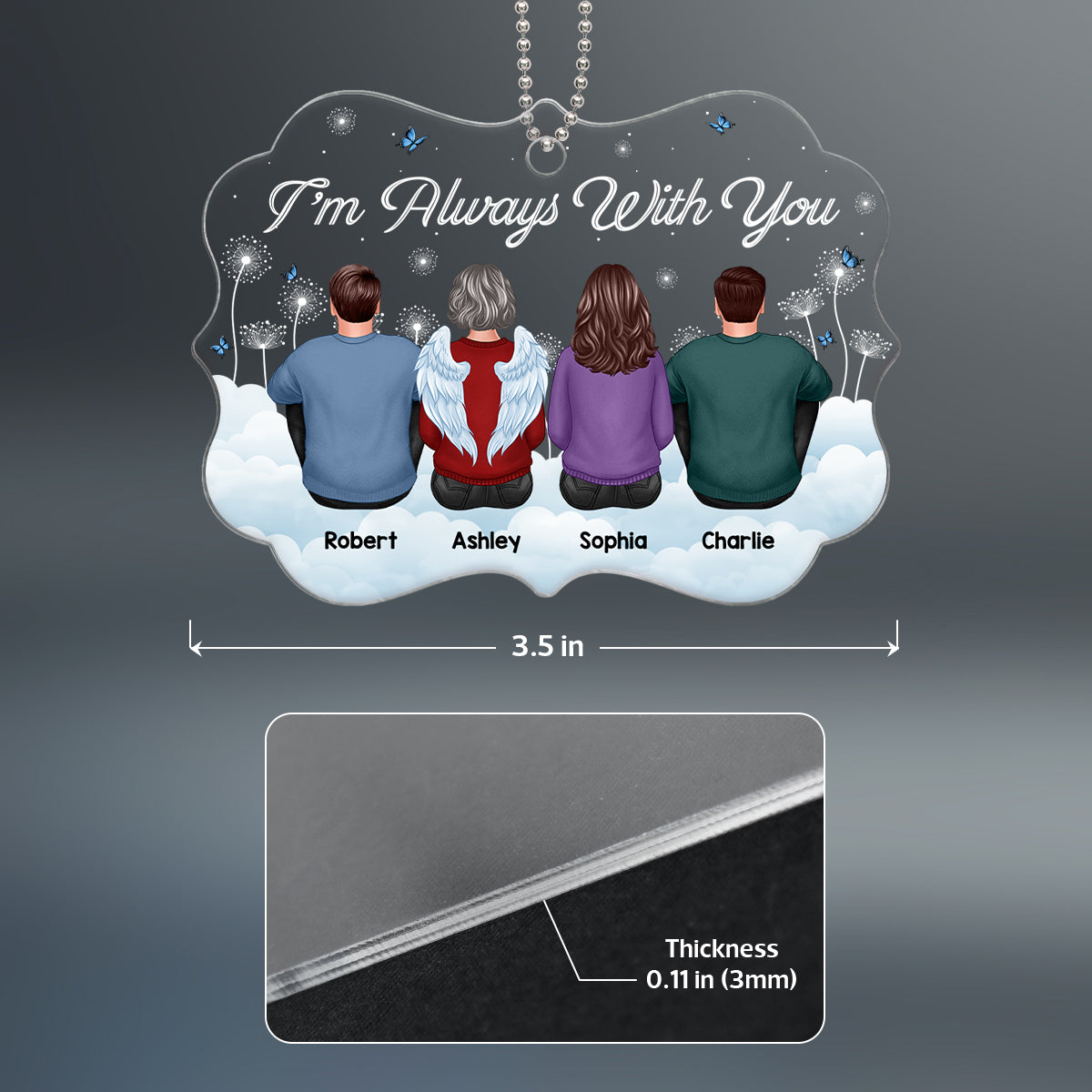 Always With You Memorial Dandelion Cloud Personalized Acrylic Ornament