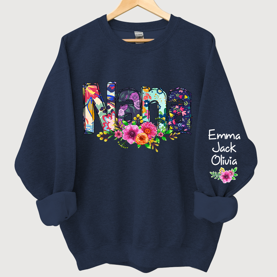 Nana, Grandma Foral And Grandkids Sweatshirt