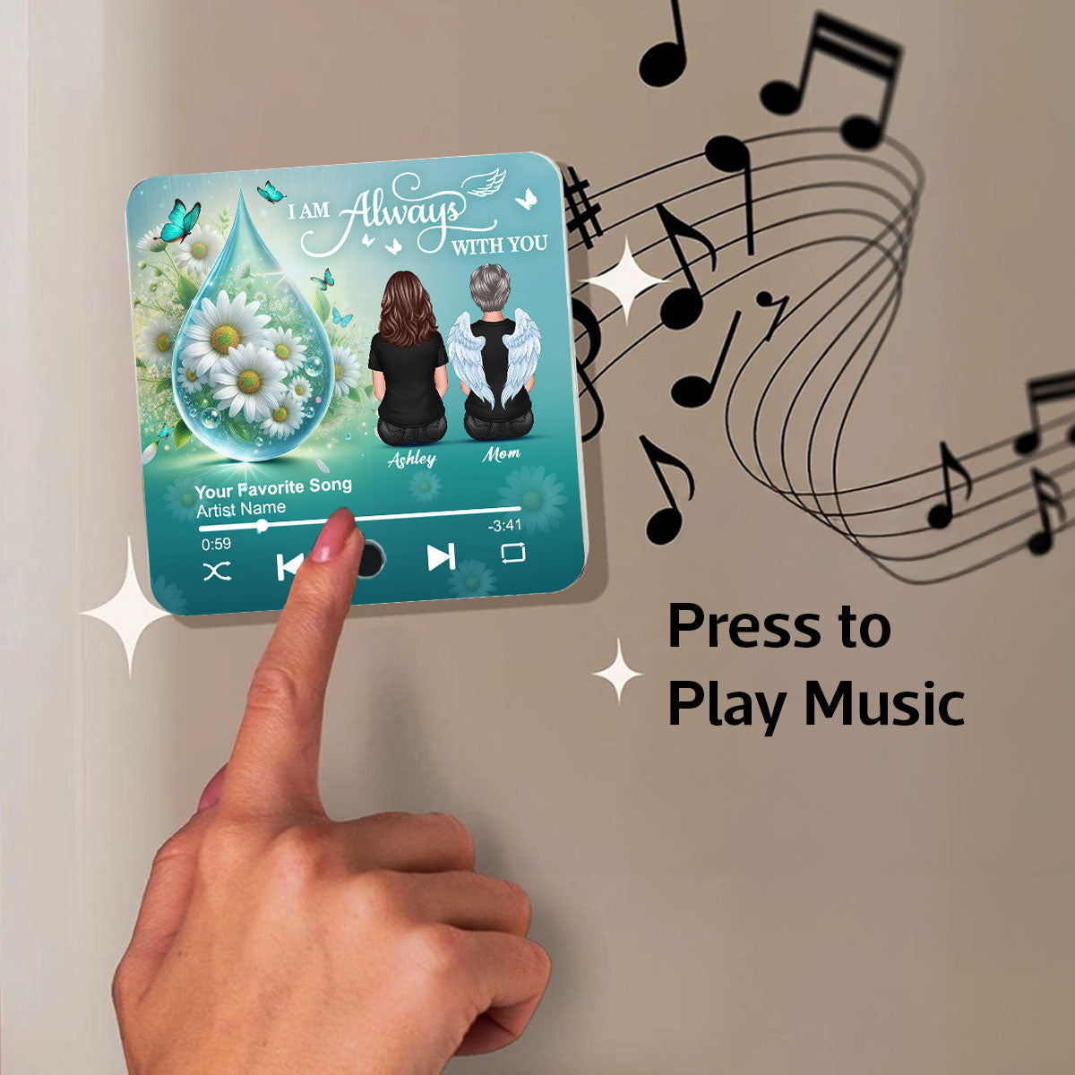 Realistic Teardop Family Members Memorial Personalized Music Fridge Magnet, Sympathy Gift