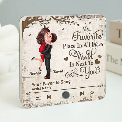 Favorite Place In The World Couple Hugging Kissing Personalized Music Fridge Magnet, Gift For Him, For Her, For Valentine's Day