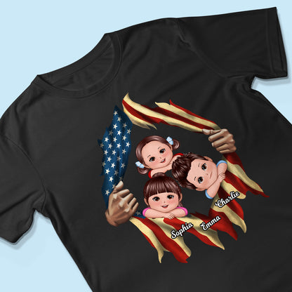 Dad Grandpa Cute Kids Hands Ripping Open Nation Flag Personalized Shirt