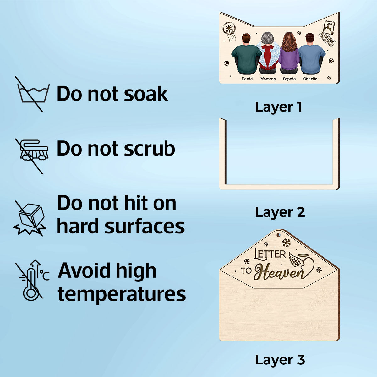 Letter To Heaven Family Sitting Memorial Personalized 3-Layer Wooden Ornament