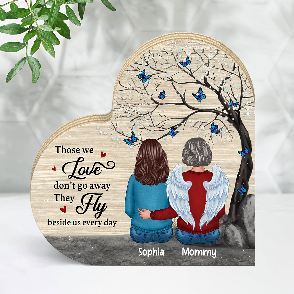 Family Memorial Blossom Tree Personalized Heart Wooden Plaque