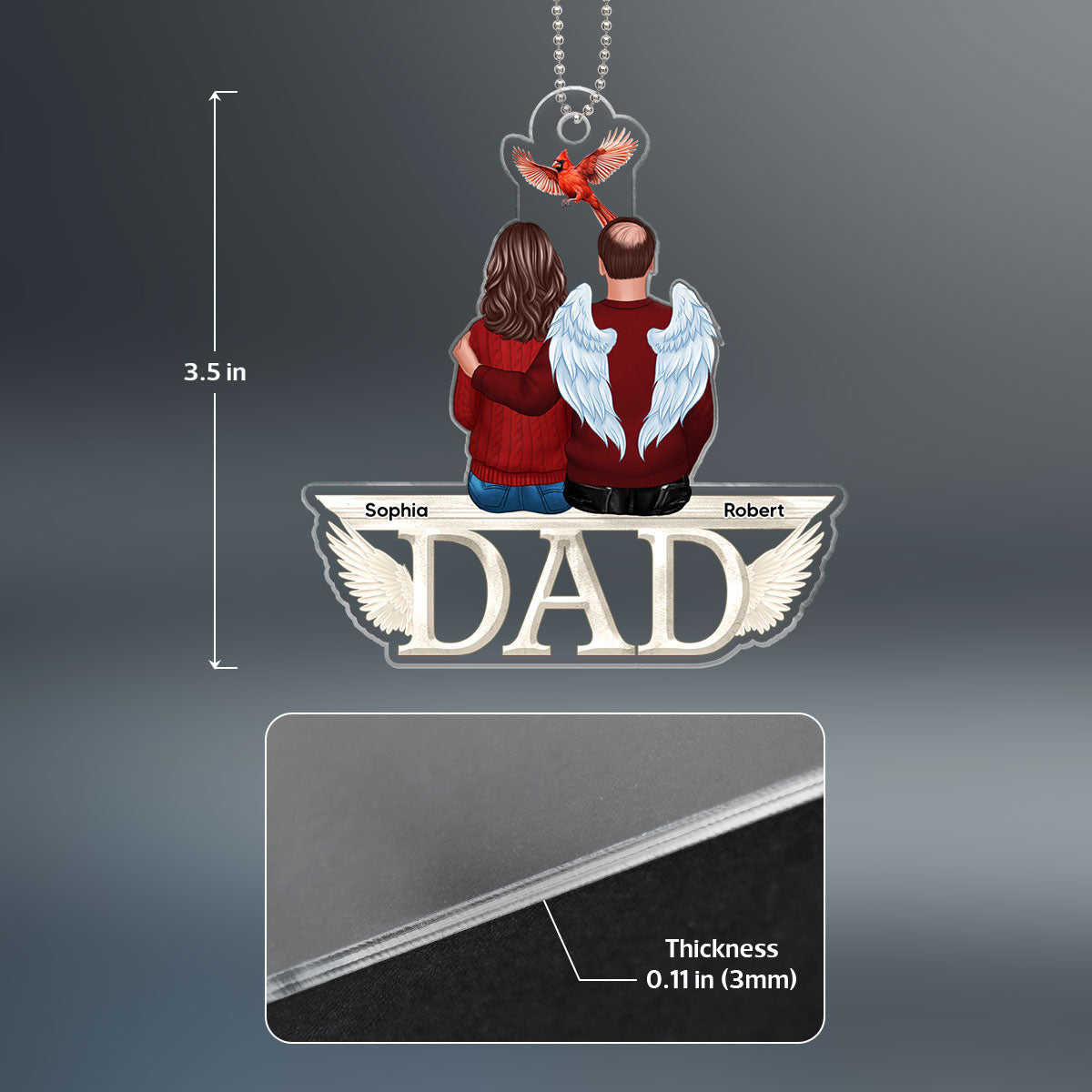 Dad Mom Cardinal Memorial Sitting On Text Personalized Custom Shape Acrylic Ornament