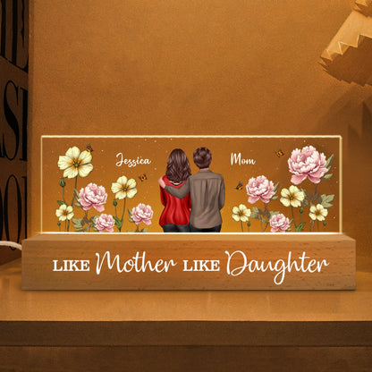 Like Mother Like Daughter Birth Month Flower Personalized Acrylic Block LED Night Light, Heartfelt Gift For Couple, For Him, For Her, Boyfriend, Girlfriend, Husband, Wife