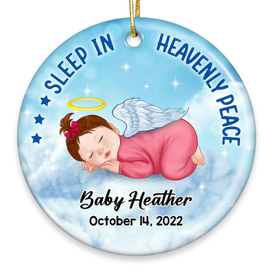 Sleep In Heavenly Infant Loss Stillborn Miscarriage Keepsake Memorial Personalized Circle Ornament
