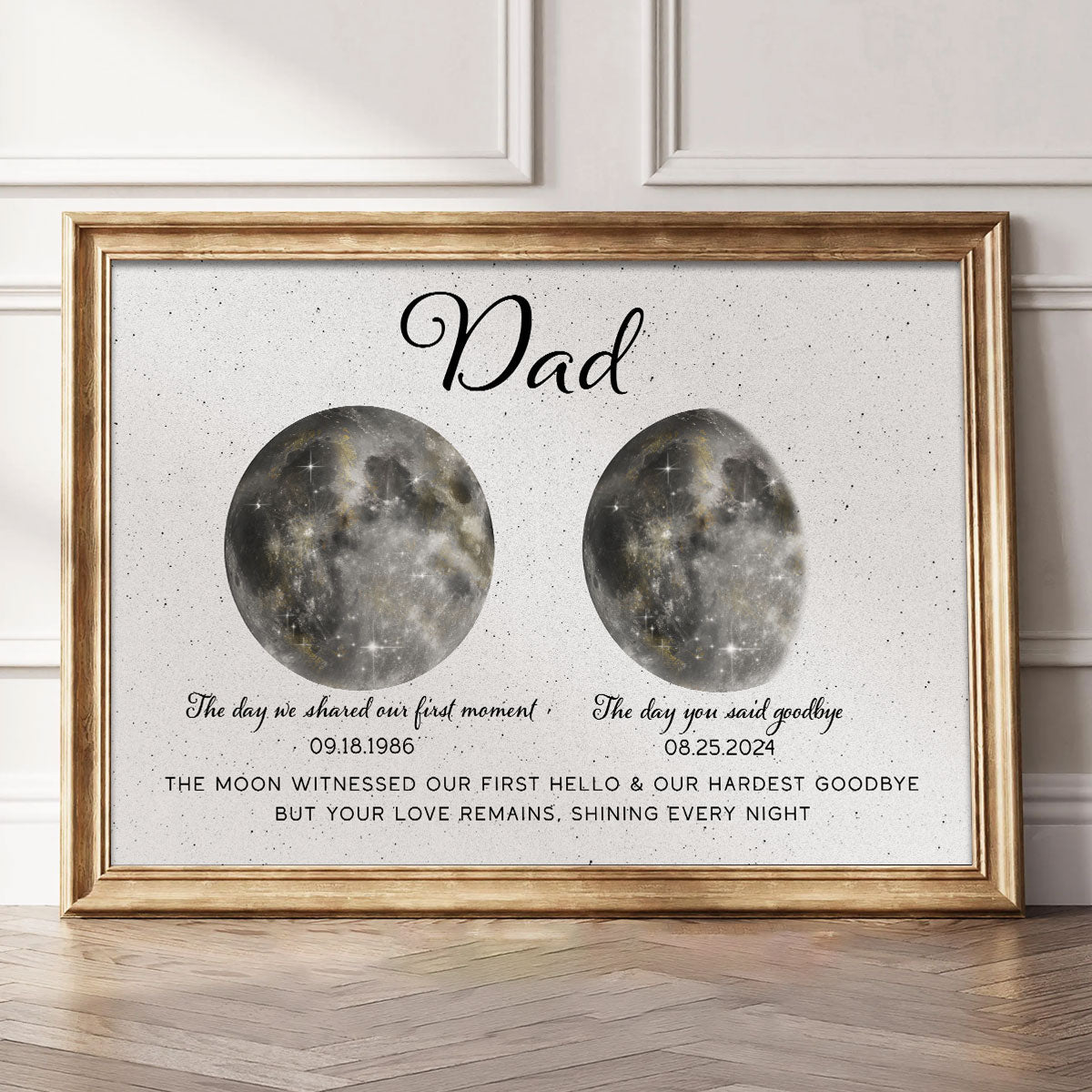 The Moon Witnessed Our First Hello And Our Hardest Goodbye Memorial Golden Dust Moon Phase Personalized Poster