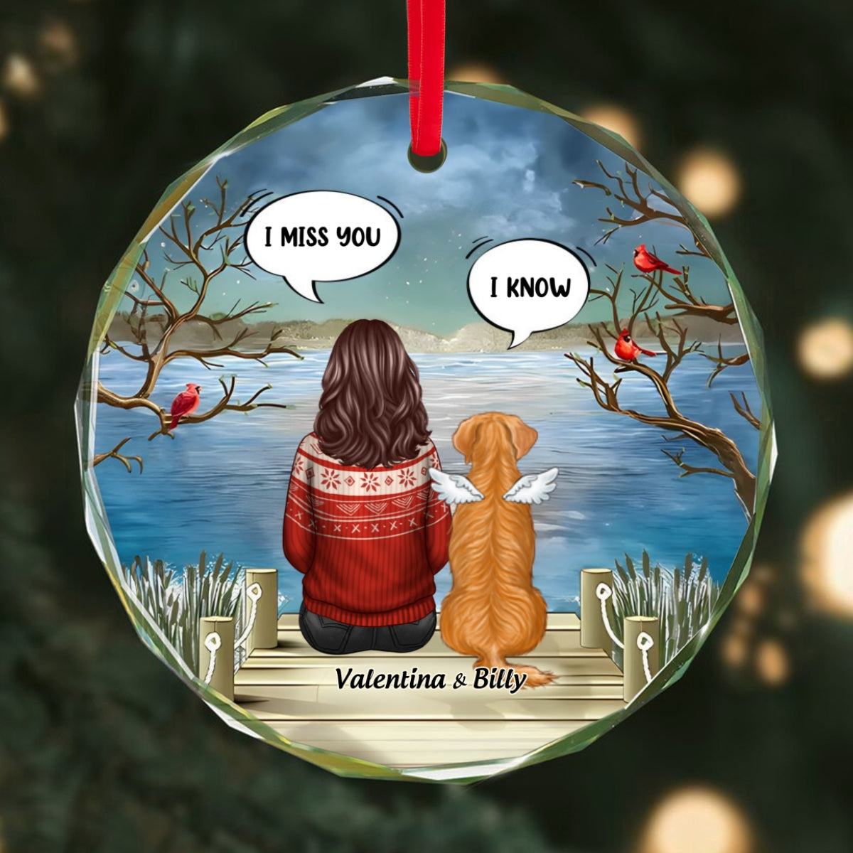 Pet Memorial I Miss You Back View Personalized Glass Ornament, Memorial Gift, Remembrance Gift For Dog Lover
