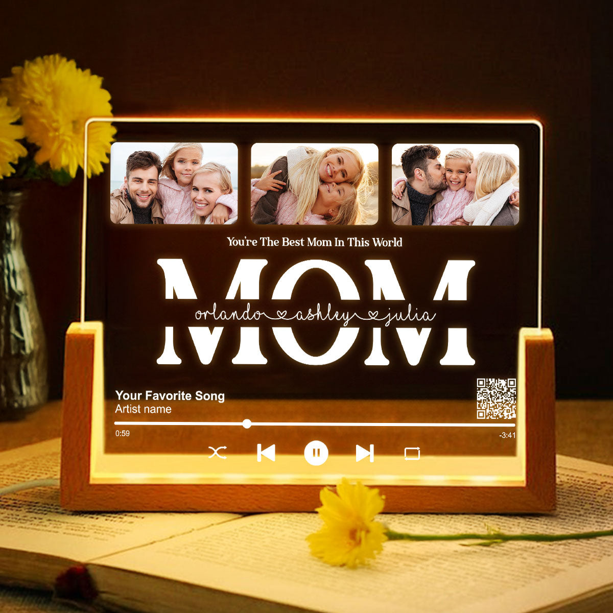 Customize with a Song That Speaks Your Heart, Personalized Photo LED Night Light, Mother's Day Gift for Mom, Scannable QR Code