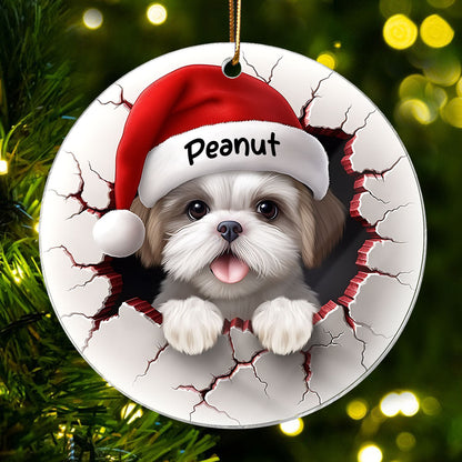 Dog Breaking Through Funny Christmas Personalized Acrylic Ornament