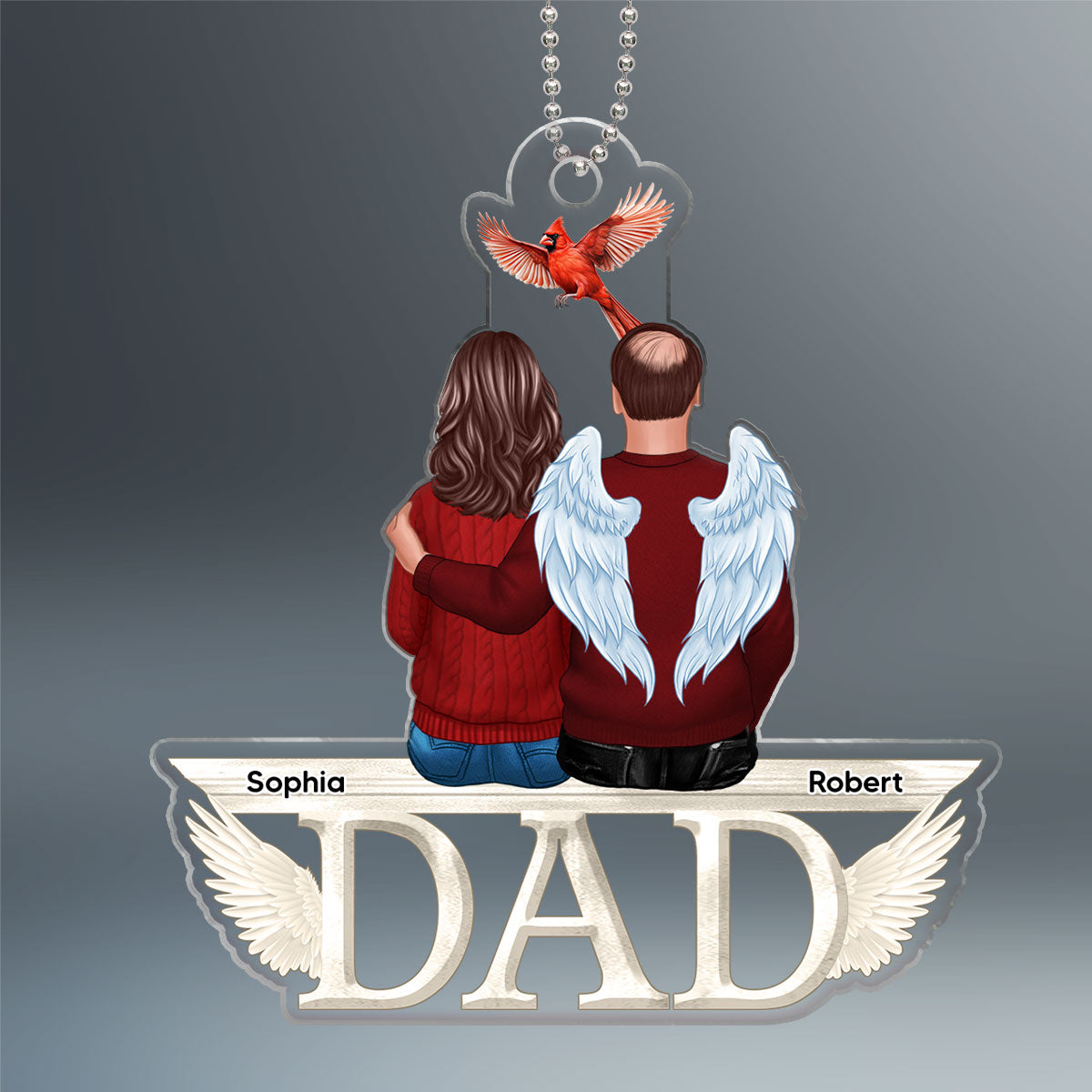 Dad Mom Cardinal Memorial Sitting On Text Personalized Custom Shape Acrylic Ornament