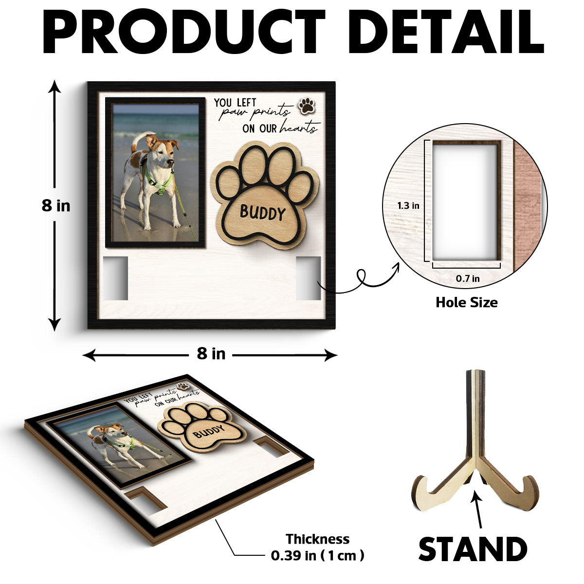 You Left Paw Prints On Our Hearts Photo Inserted Memorial Remembrance Gift Pet Collar Keepsake Personalized Wooden Pet Collar Holder