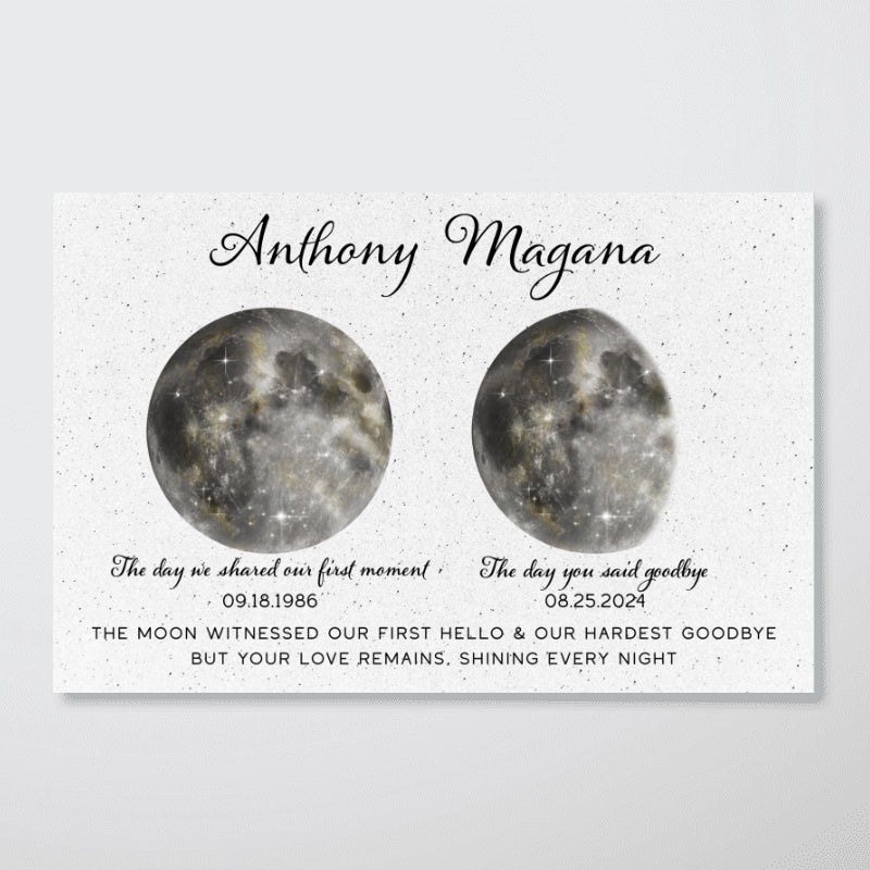The Moon Witnessed Our First Hello And Our Hardest Goodbye Memorial Golden Dust Moon Phase Personalized Poster