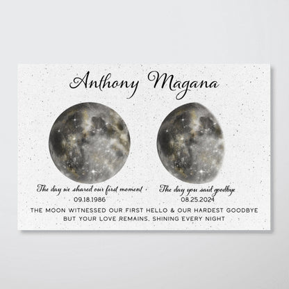 The Moon Witnessed Our First Hello And Our Hardest Goodbye Memorial Golden Dust Moon Phase Personalized Poster