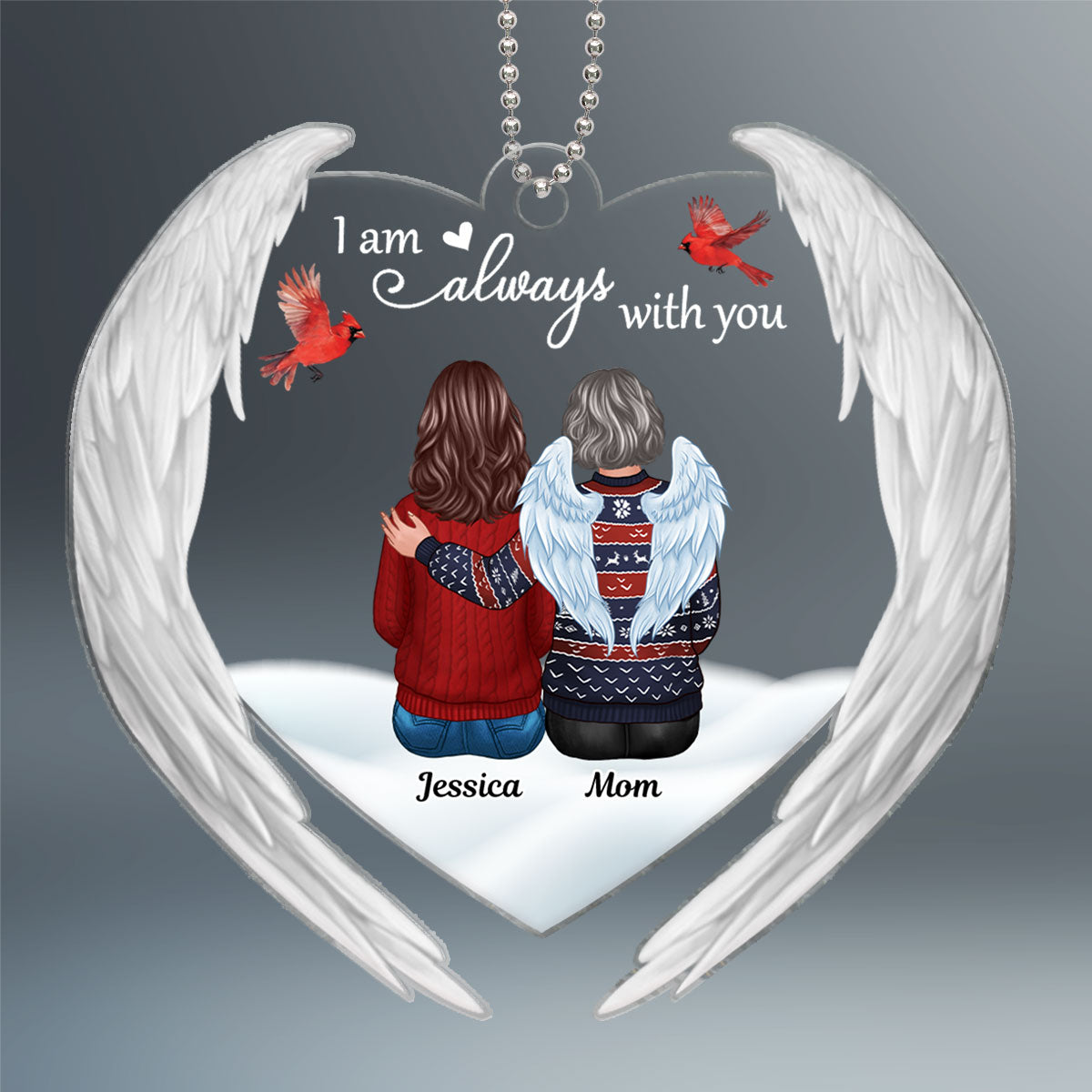 Always With You Memorial Keepsake Heart Angel Wings Personalized Acrylic Ornament