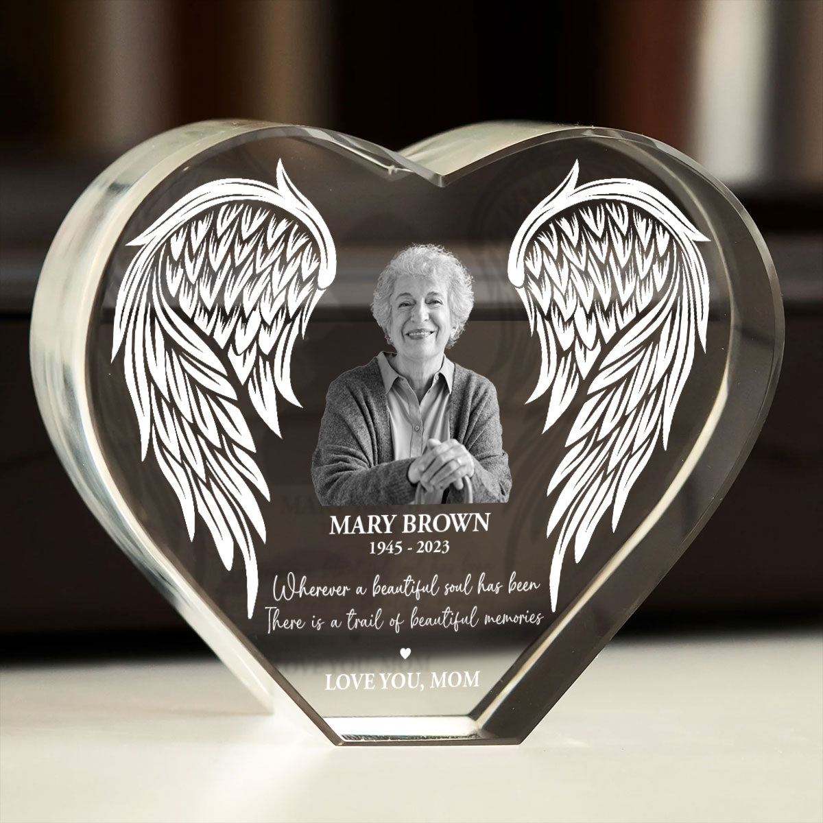Personalized Picture Frame Memorial Gift Premium Heart LED, Heartfelt Table Decoration for Loss of Loved One