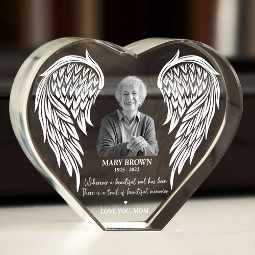 Personalized Picture Frame Memorial Gift Premium Heart LED, Heartfelt Table Decoration for Loss of Loved One
