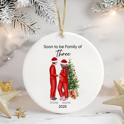 Soon to be Family of 3 Christmas Ornament, Pregnancy Custom Family Ornament, Expecting New Baby Ornament, Mom to be Gift