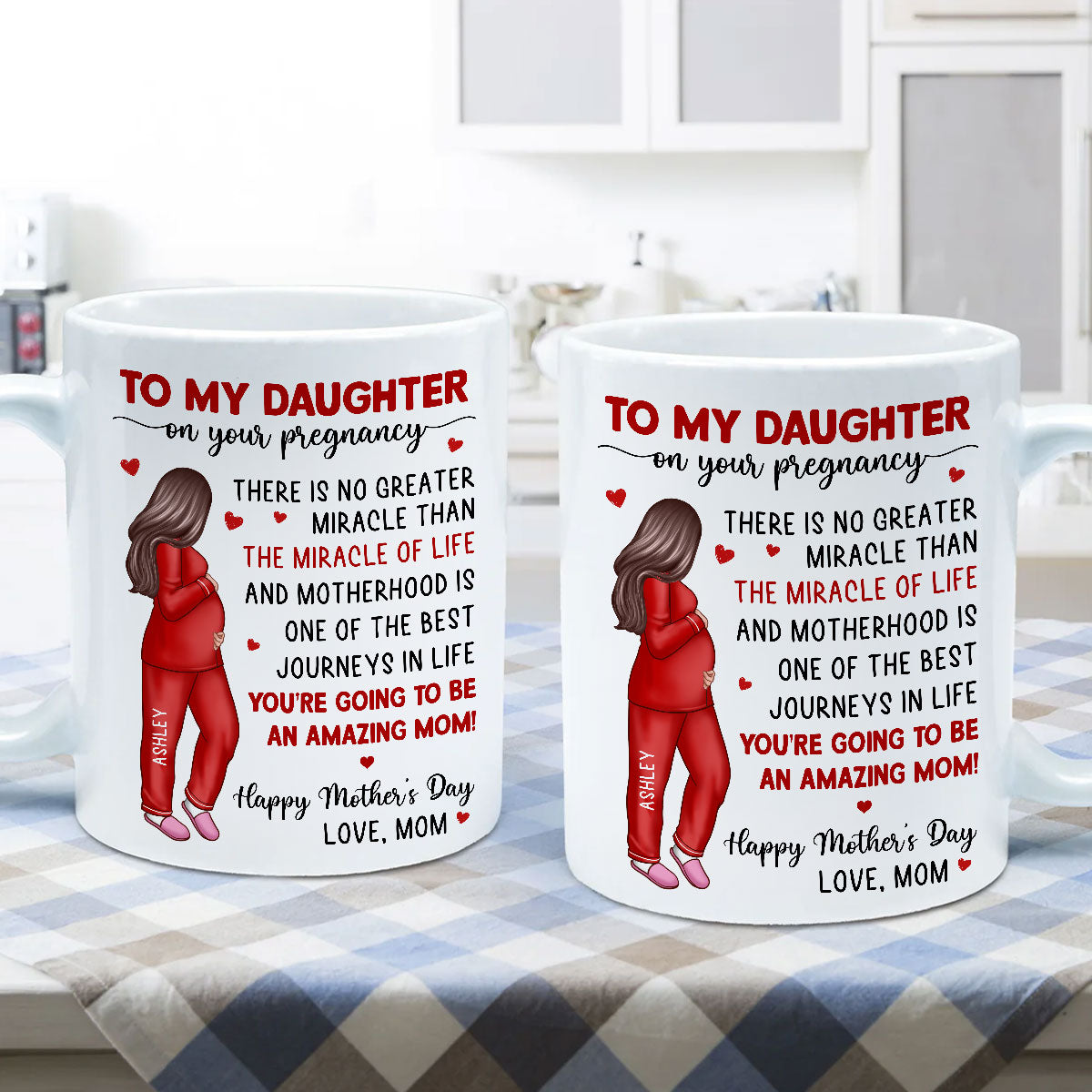 To My Pregnancy Daughter Happy First Mother's Day From Mom Personalized Mug, Mother's Day Gift