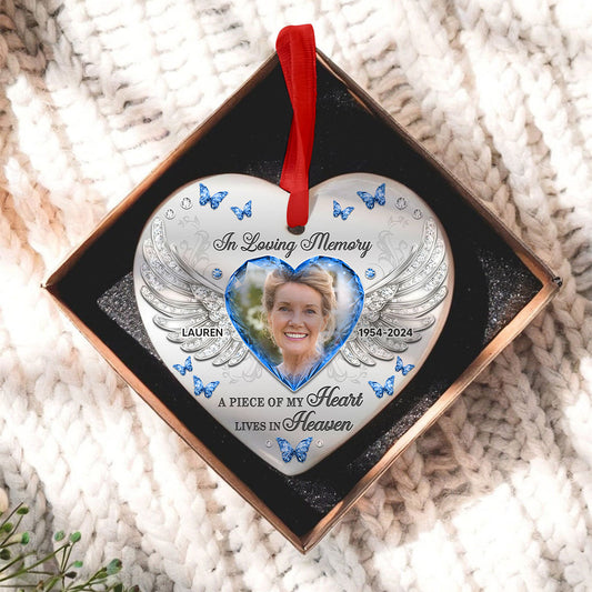 A Piece Of My Heart Lives In Heaven Memorial Ceramic Ornament, Personalized Memorial Keepsake