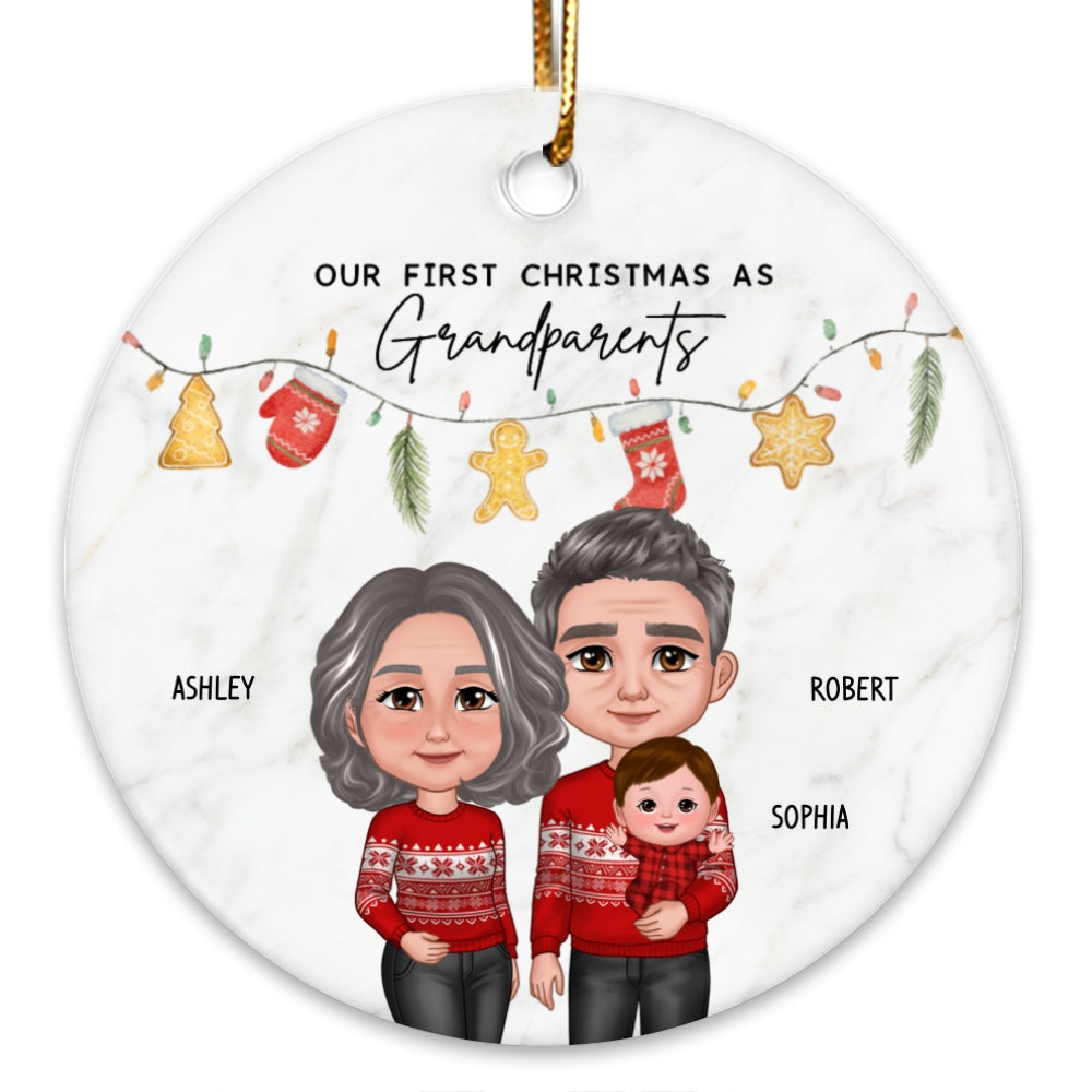 Our First Christmas As Grandparents Cute Things Personalized Circle Ceramic Ornament