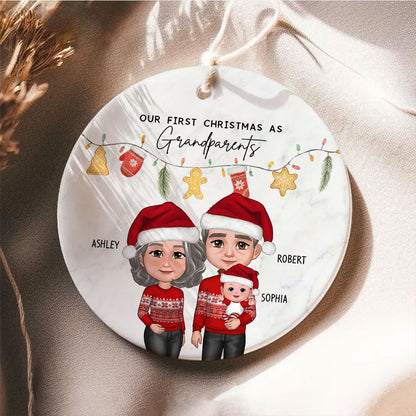 Our First Christmas As Grandparents Cute Things Personalized Circle Ceramic Ornament