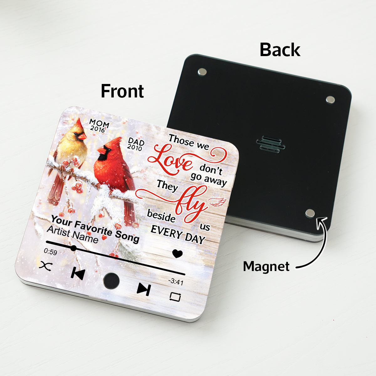 Cardinals Blossom Tree Dad Mom Memorial Personalized Music Fridge Magnet