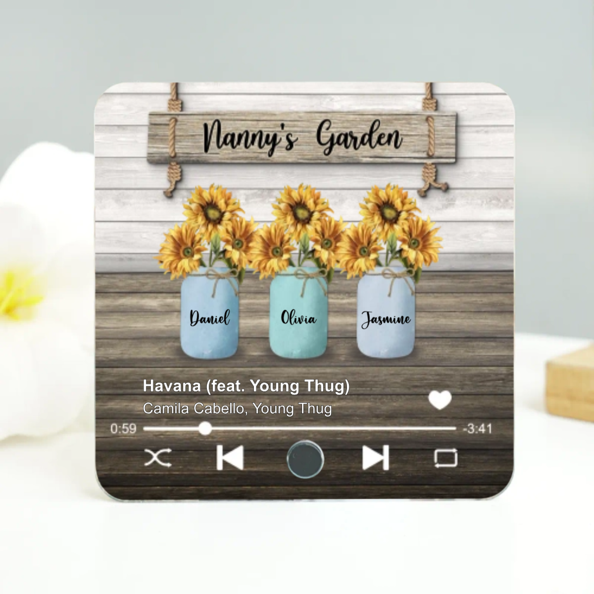 Grandma Garden Sunflower Vase Personalized Music Fridge Magnet, Heartfelt Mother's Day Gift for Grandma, Mom