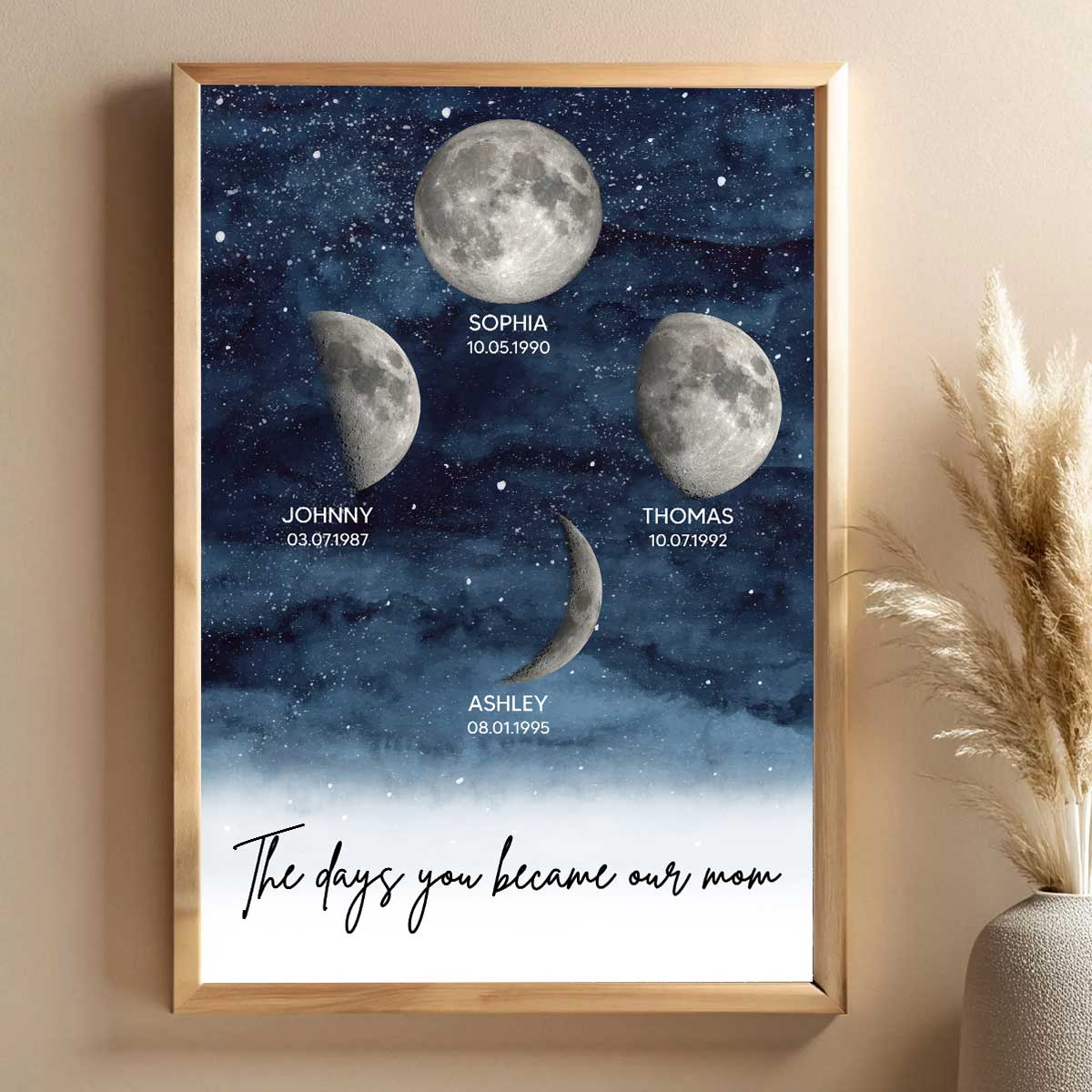Starry Night Customize Birth Moon Phase The Day You Became Mom Personalized Poster, Heartfelt 2025 Mother's Day Gift