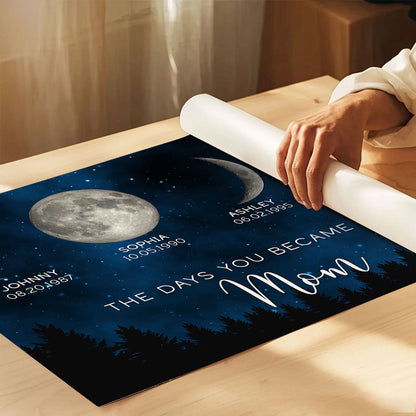 Galaxy Night Custom Birthday Moon Phase The Days You Became Our Mom Personalized Poster, Heartfelt 2025 Mother's Day Gift For Mom