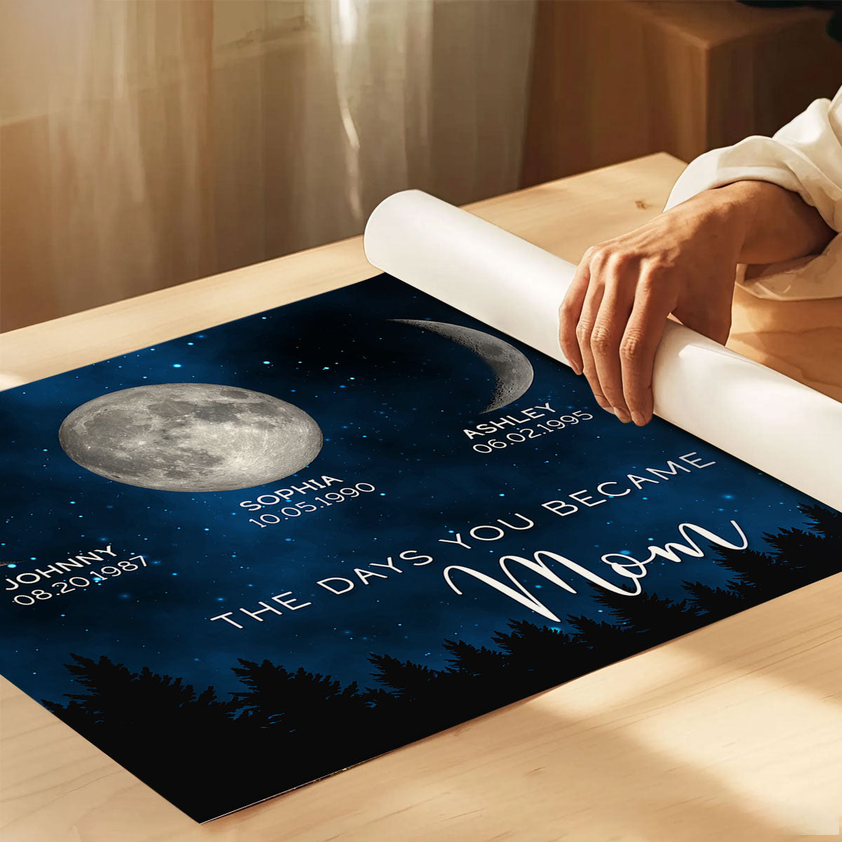 Galaxy Night Custom Birthday Moon Phase The Days You Became Our Mom Personalized Poster, Heartfelt 2025 Mother's Day Gift For Mom