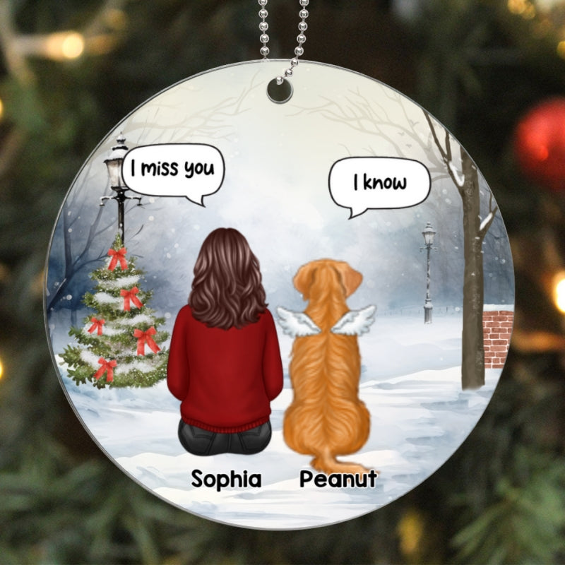 Dog Memorial Sitting On Bench Keepsake Sympathy Gift Personalized Acrylic Ornament