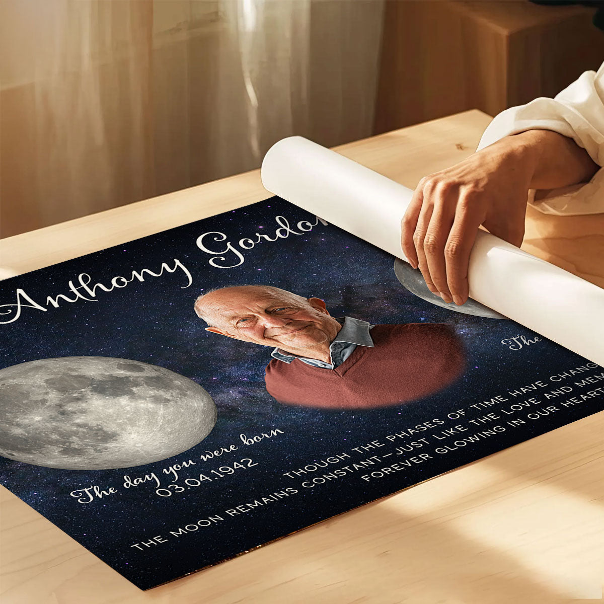 Memorial Keepsake Lost Loved One Custom Photo Moon Phase Art Sympathy Gift Personalized Poster