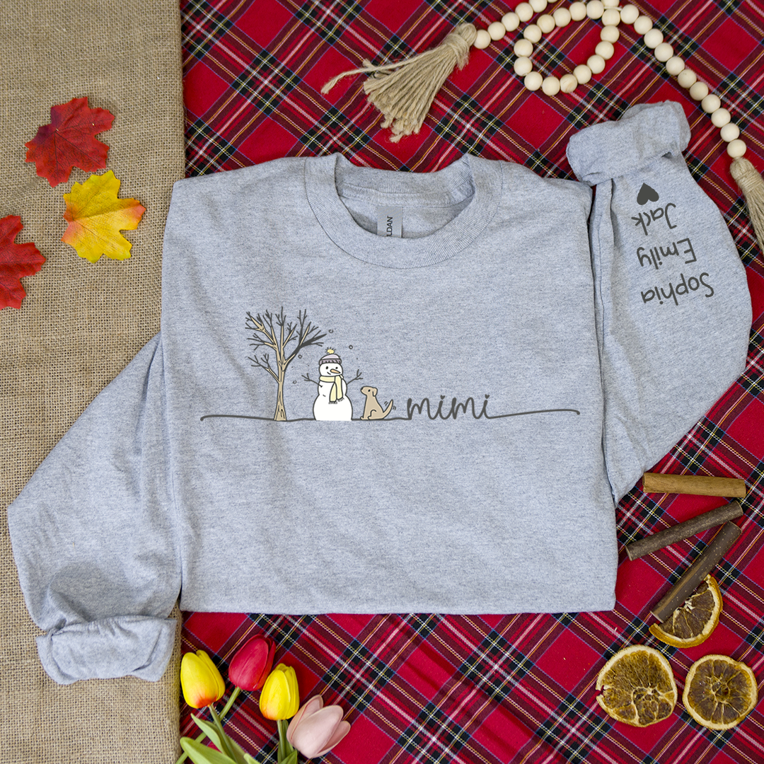 Mimi Christmas Snowman And Grandkids Longsleeve