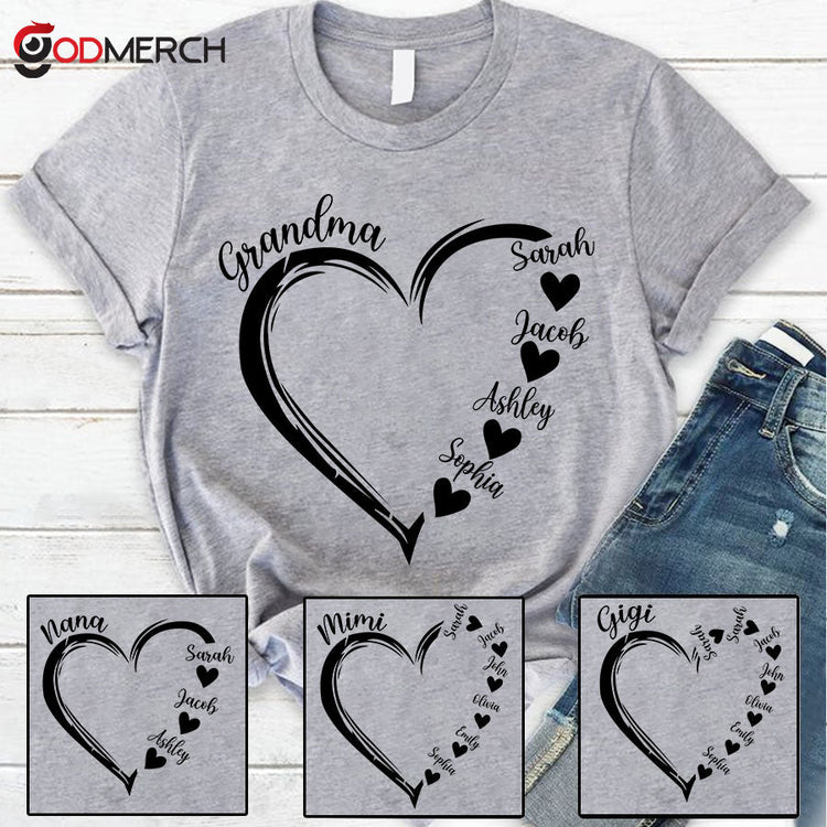 Godmerch Grandma and Grandkids, Forever In Grandma's Heart - Family Personalized Custom Unisex T-shirt, Hoodie, Sweatshirt