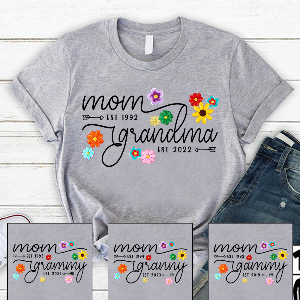 Mom Grandma Est Flower Color With Grandkids Mothers Day Gift Th T-Shirt