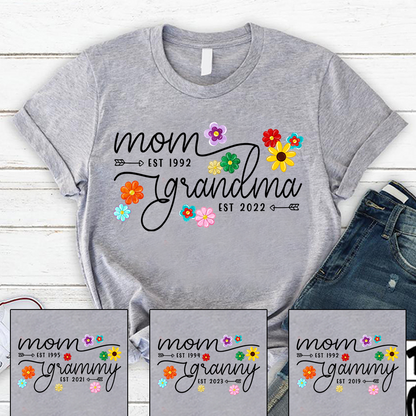 Mom Grandma Est Flower Color With Grandkids Mothers Day Gift Th T-Shirt