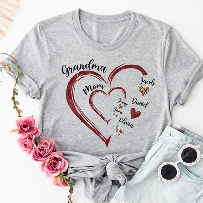 Personalized Heart Mom Grandma And Kids Shirt, Custom Name Mother's Day Shirt, Gift For Birthday Mother's Day, Gift for Mom Grandma Mimi Nana Gigi Gaga