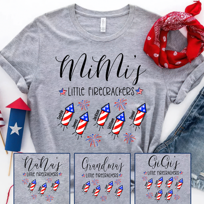 Mimi's Little Firecrackers 4th Of July, Custom Grandma With Kids TH Shirt