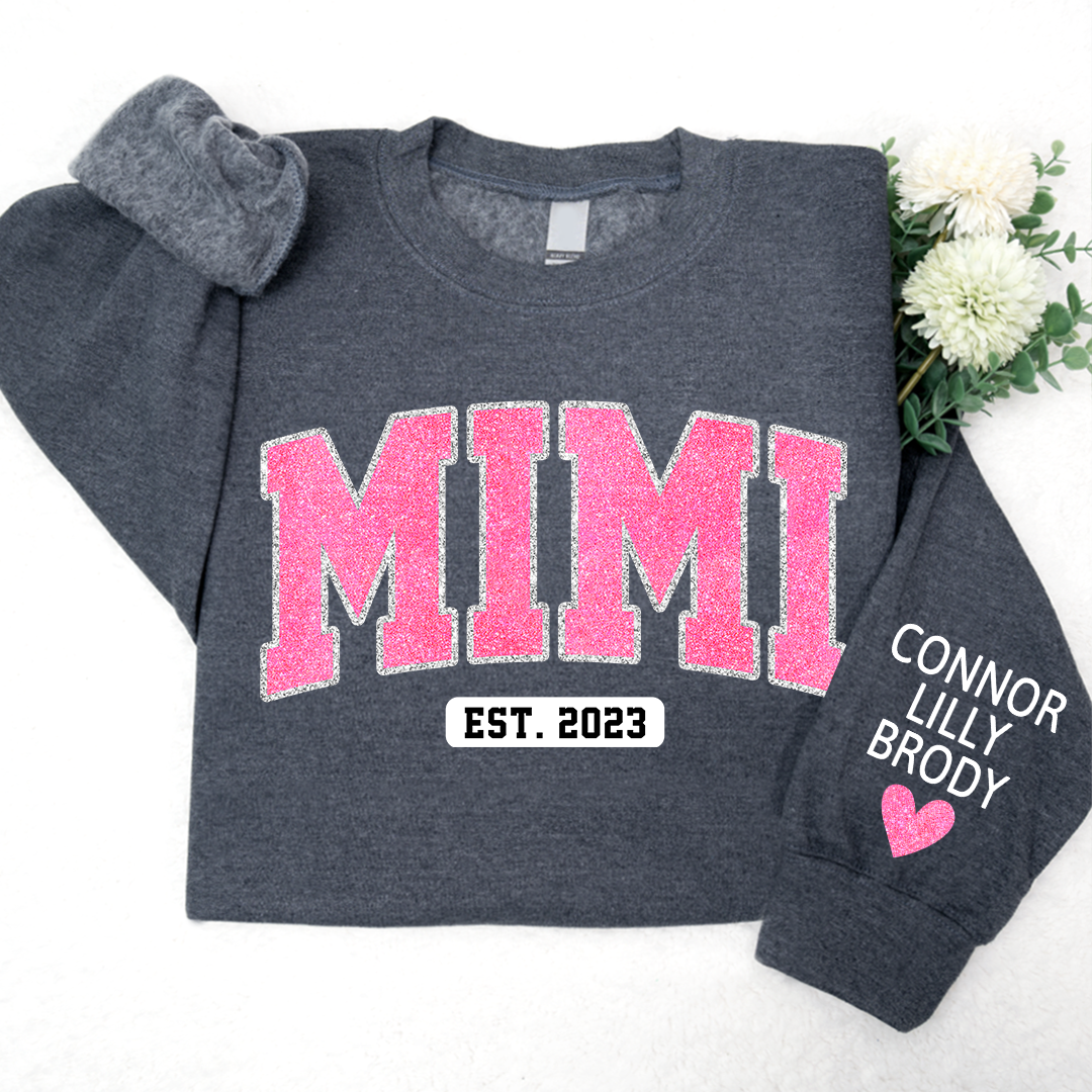 Mimi Pink Glitter Sweatshirt, Custom Mimi And Kids, Grandma Gift TH Sweatshirt