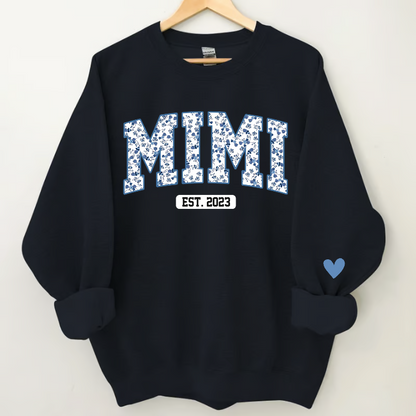 Mimi Flower Pattern Sweatshirt, Custom Grandma With Kids, Grandma Gift TH Sweatshirt